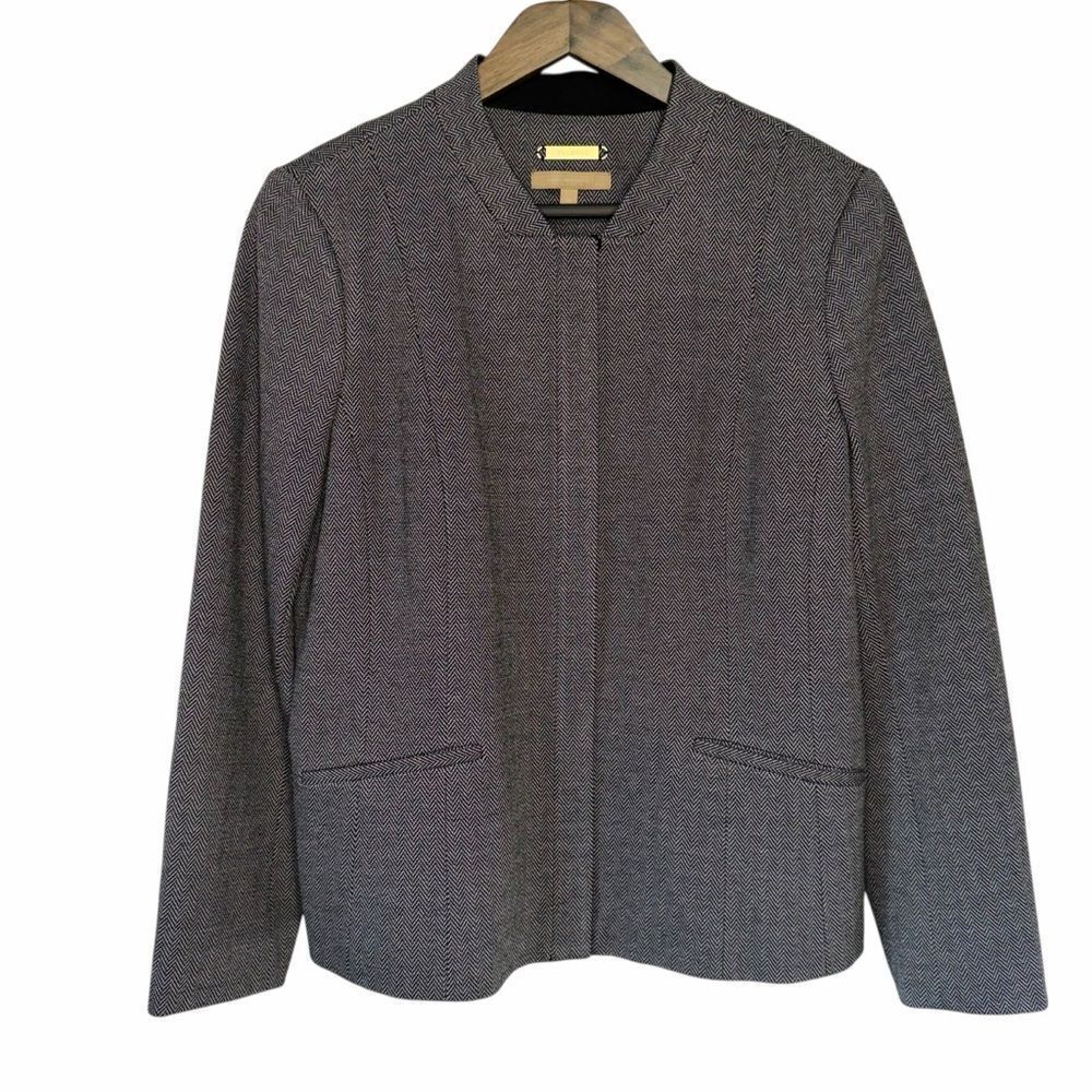 Talbots Italian Luxe Knit Herringbone Zip-Front Jacket size 14 Black/Gray Blazer